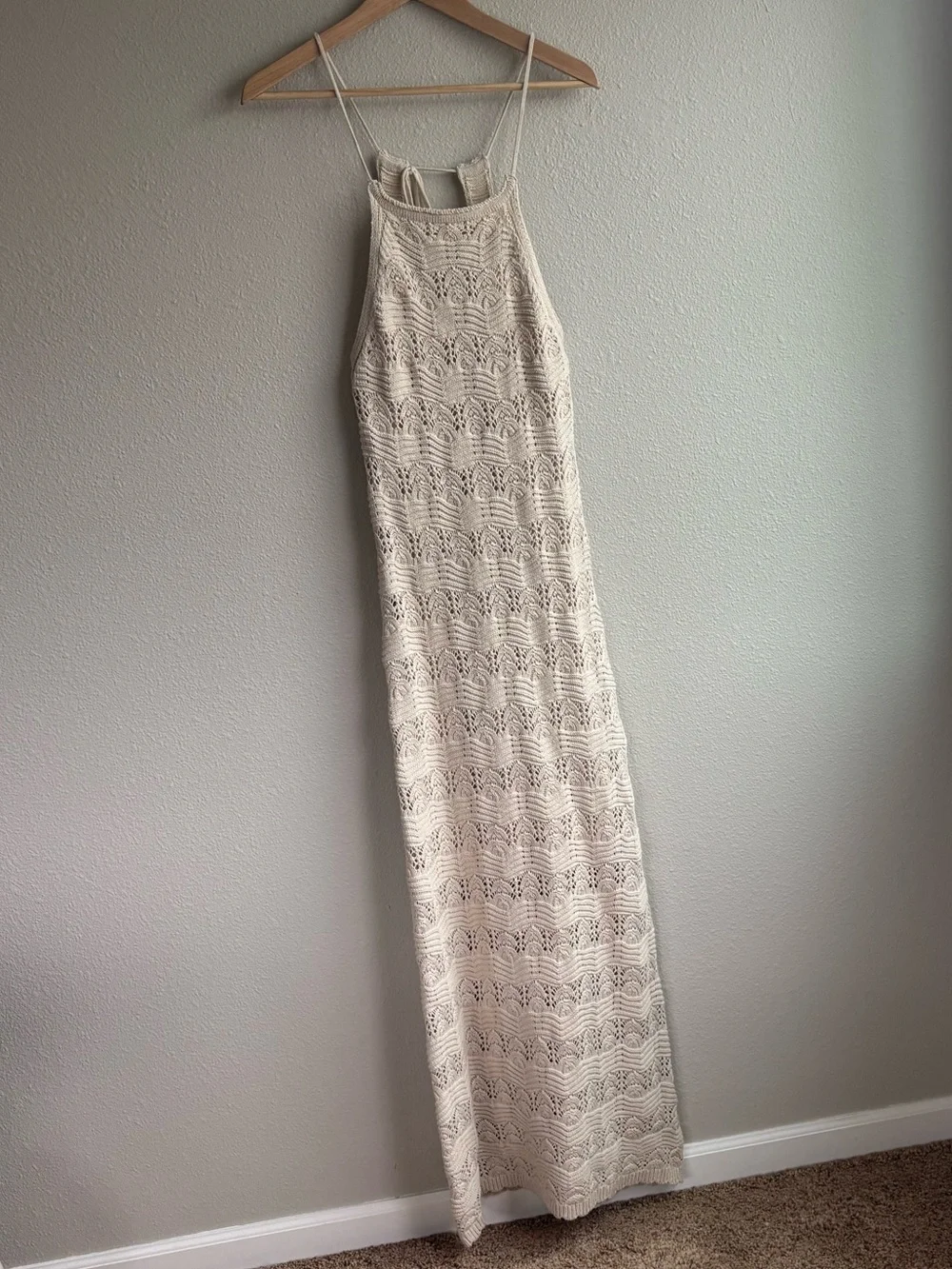 Boho Crochet Halter Maxi Dress in Cream - Picture 2 of 9